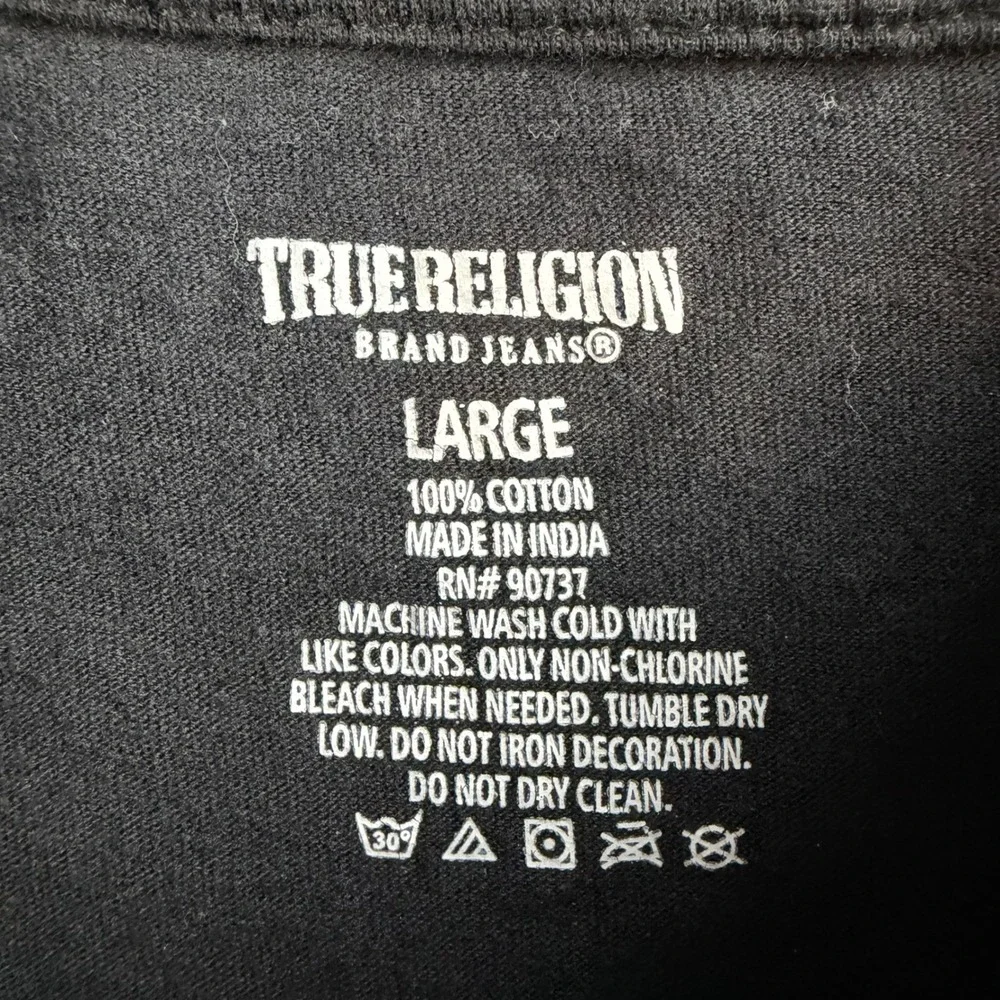 True Religion T-Shirt Men's Large Black Silver Horseshoe Logo Short Sleeve Tee